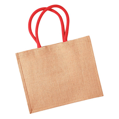 Natural-Bright Red - Front - Westford Mill Classic Jute Shopper Bag (21 Litres) (Pack of 2)