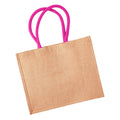 Natural-Fuchsia - Front - Westford Mill Classic Jute Shopper Bag (21 Litres) (Pack of 2)