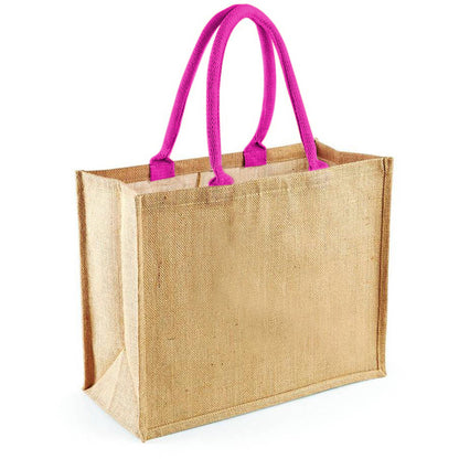 Natural-Fuchsia - Back - Westford Mill Classic Jute Shopper Bag (21 Litres) (Pack of 2)