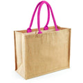 Natural-Fuchsia - Back - Westford Mill Classic Jute Shopper Bag (21 Litres) (Pack of 2)