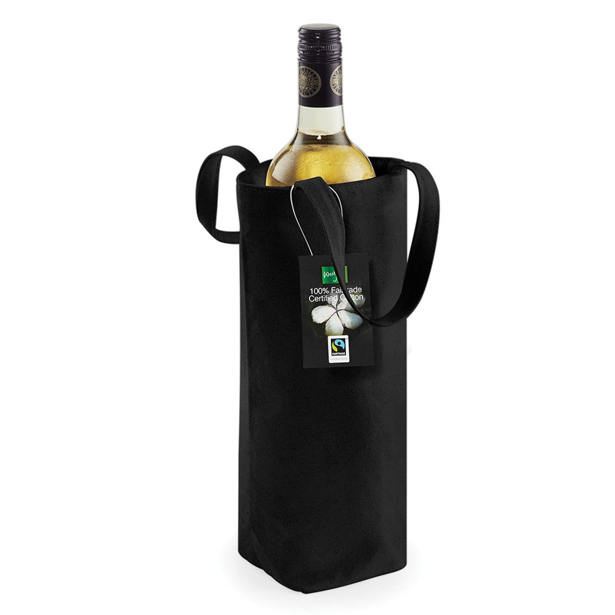 Black - Front - Westford Mill Cotton Bottle Bag (Pack of 2)