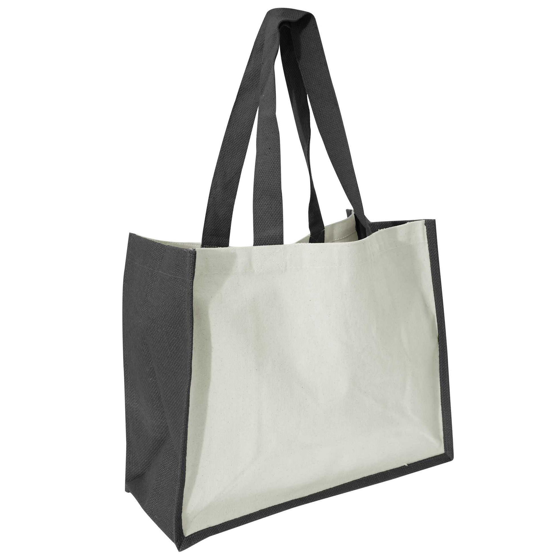 Black - Back - Westford Mill Printers Jute Cot Shopper Bag (21 Litres) (Pack of 2)