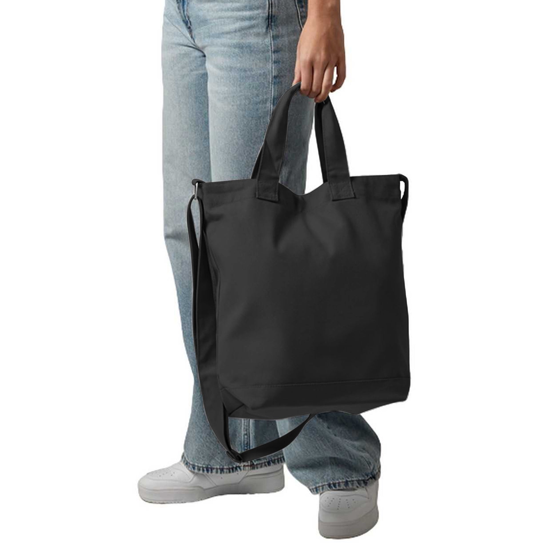 Black - Back - Bagbase Canvas Daybag - Hold & Strap Shopping Bag (15 Litres) (Pack of 2)