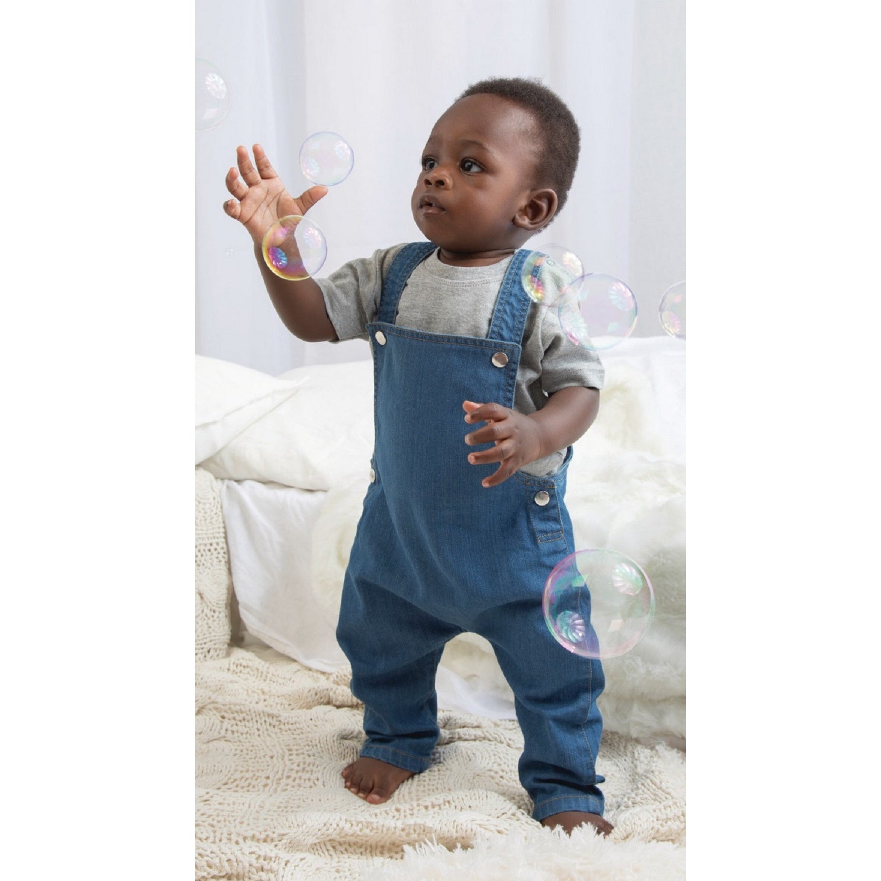 Denim Blue - Back - Babybugz Baby Rocks Denim Dungarees