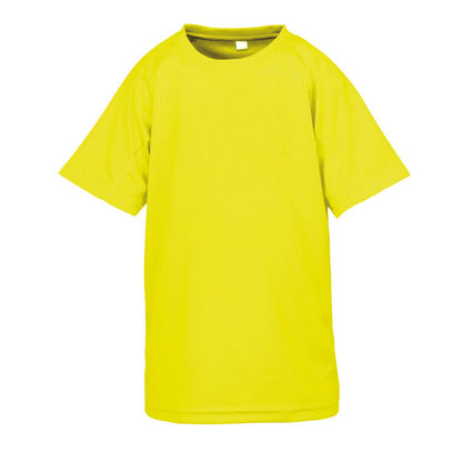 Fluorescent Yellow - Front - Spiro Impact Childrens-Kids Junior Performance Aircool T-Shirt
