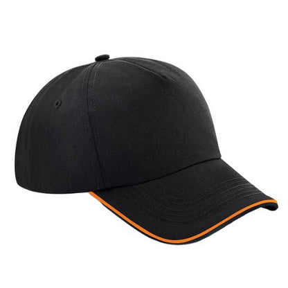 Black-Orange - Front - Beechfield Adults Unisex Authentic 5 Panel Piped Peak Cap