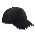 Black-White - Front - Beechfield Adults Unisex Authentic 5 Panel Piped Peak Cap