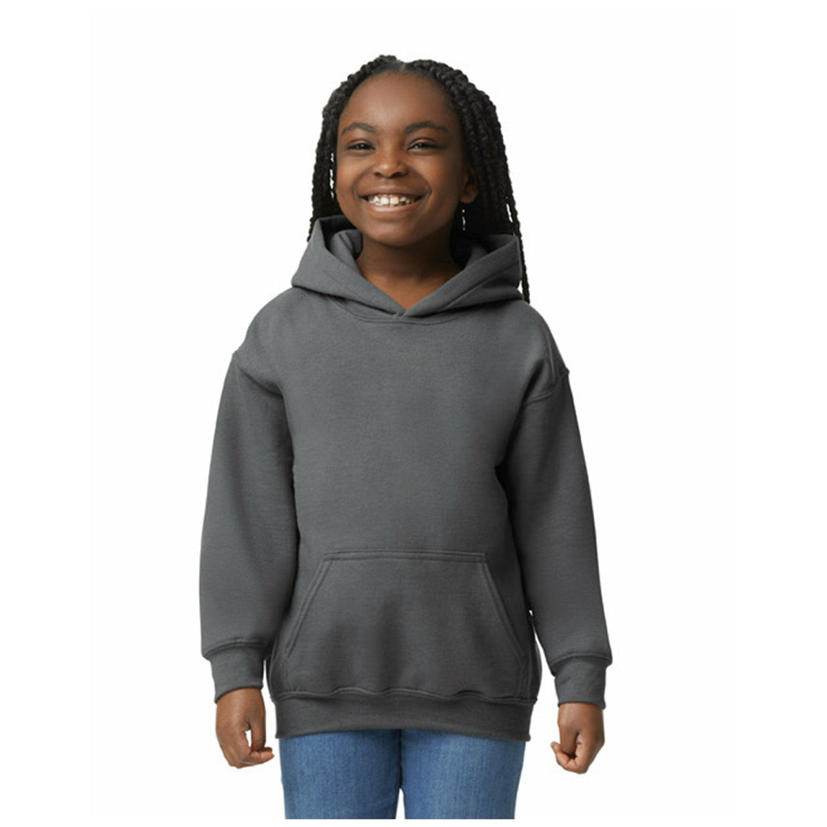 Charcoal - Side - Gildan Heavy Blend Childrens Unisex Hooded Sweatshirt Top - Hoodie