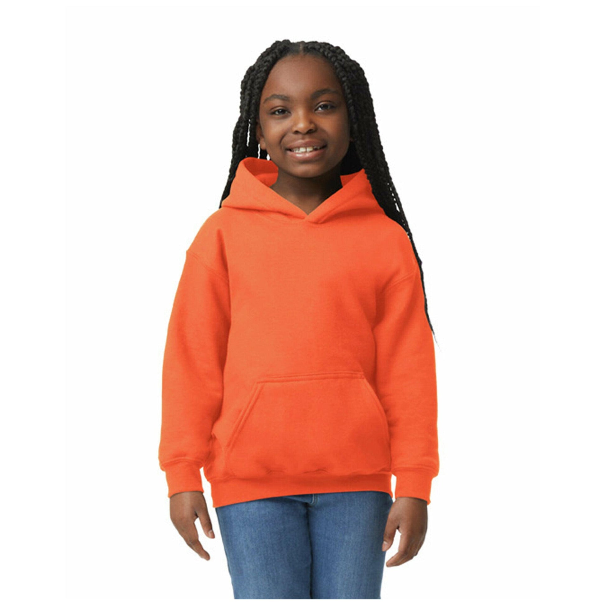 Orange - Side - Gildan Heavy Blend Childrens Unisex Hooded Sweatshirt Top - Hoodie