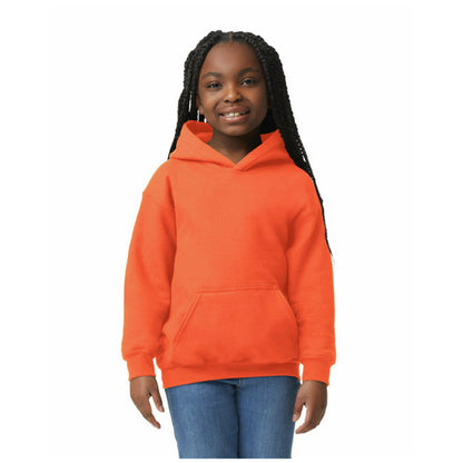 Orange - Side - Gildan Heavy Blend Childrens Unisex Hooded Sweatshirt Top - Hoodie