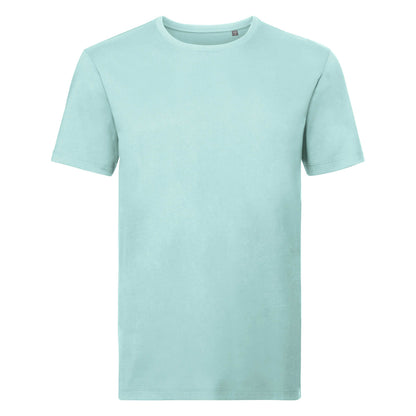 Aqua Blue - Front - Russell Mens Organic Short-Sleeved T-Shirt