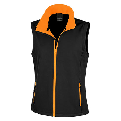 Black-Orange - Front - Result Womens-Ladies Softshell Body Warmer