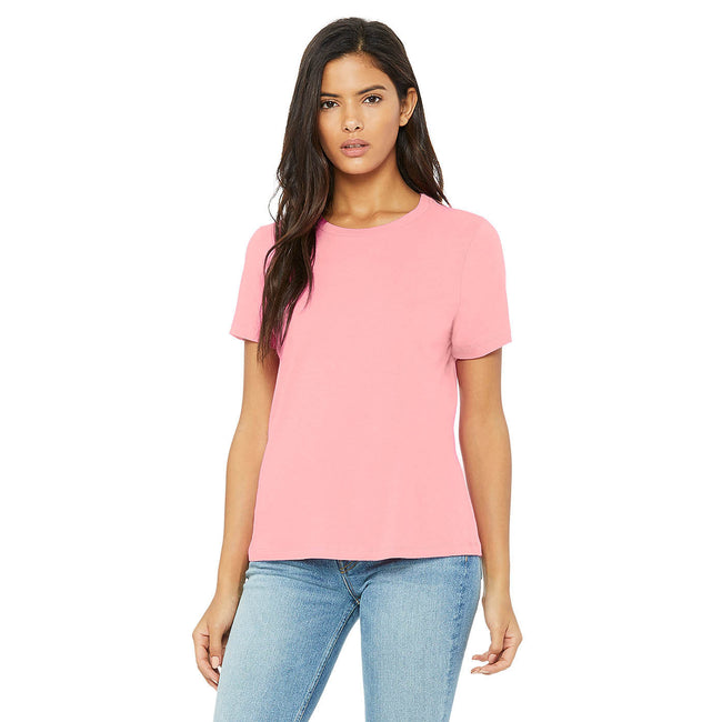 Pink - Back - Bella + Canvas Womens-Ladies Jersey Short-Sleeved T-Shirt