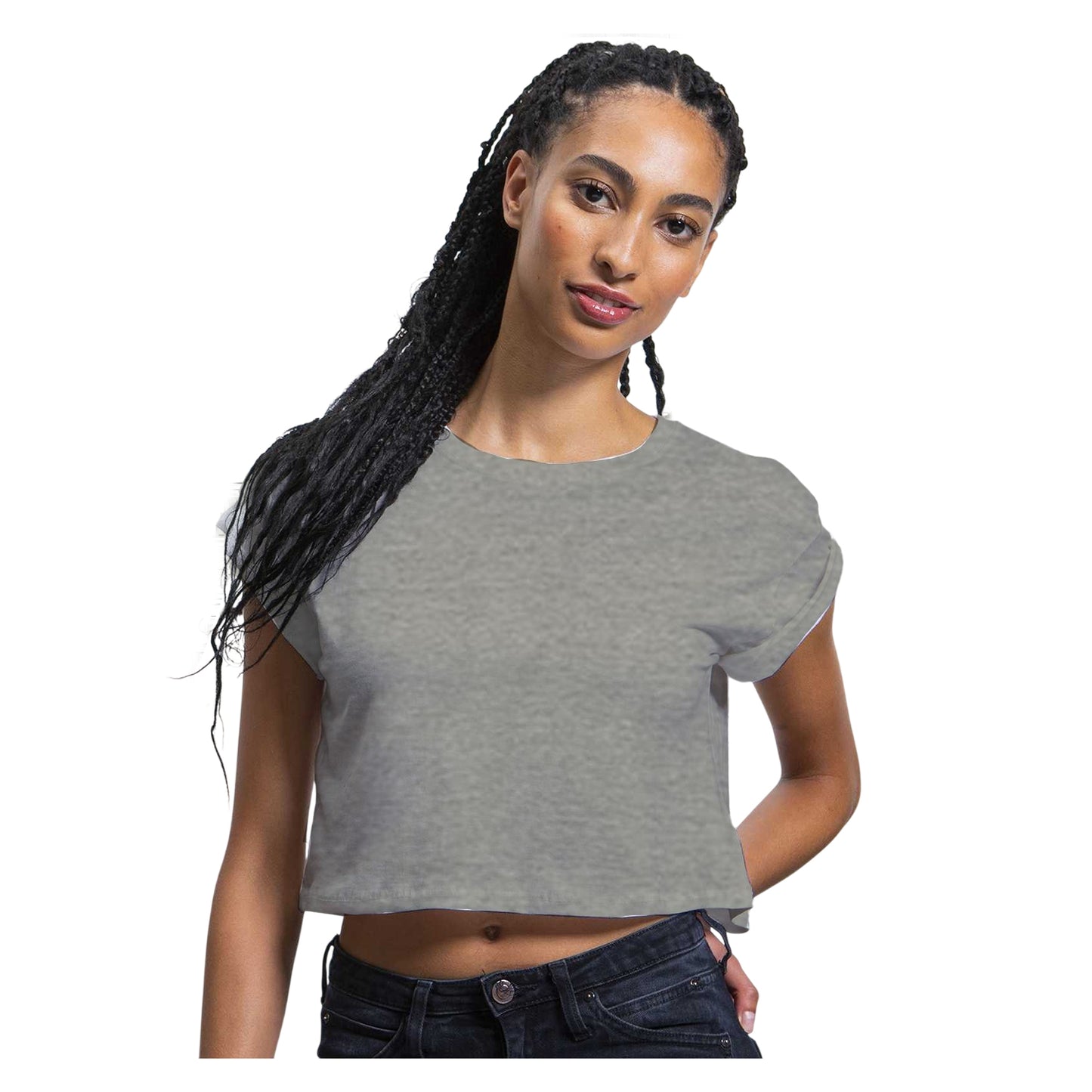 Heather Grey Melange - Back - Mantis Womens-Ladies Crop Top
