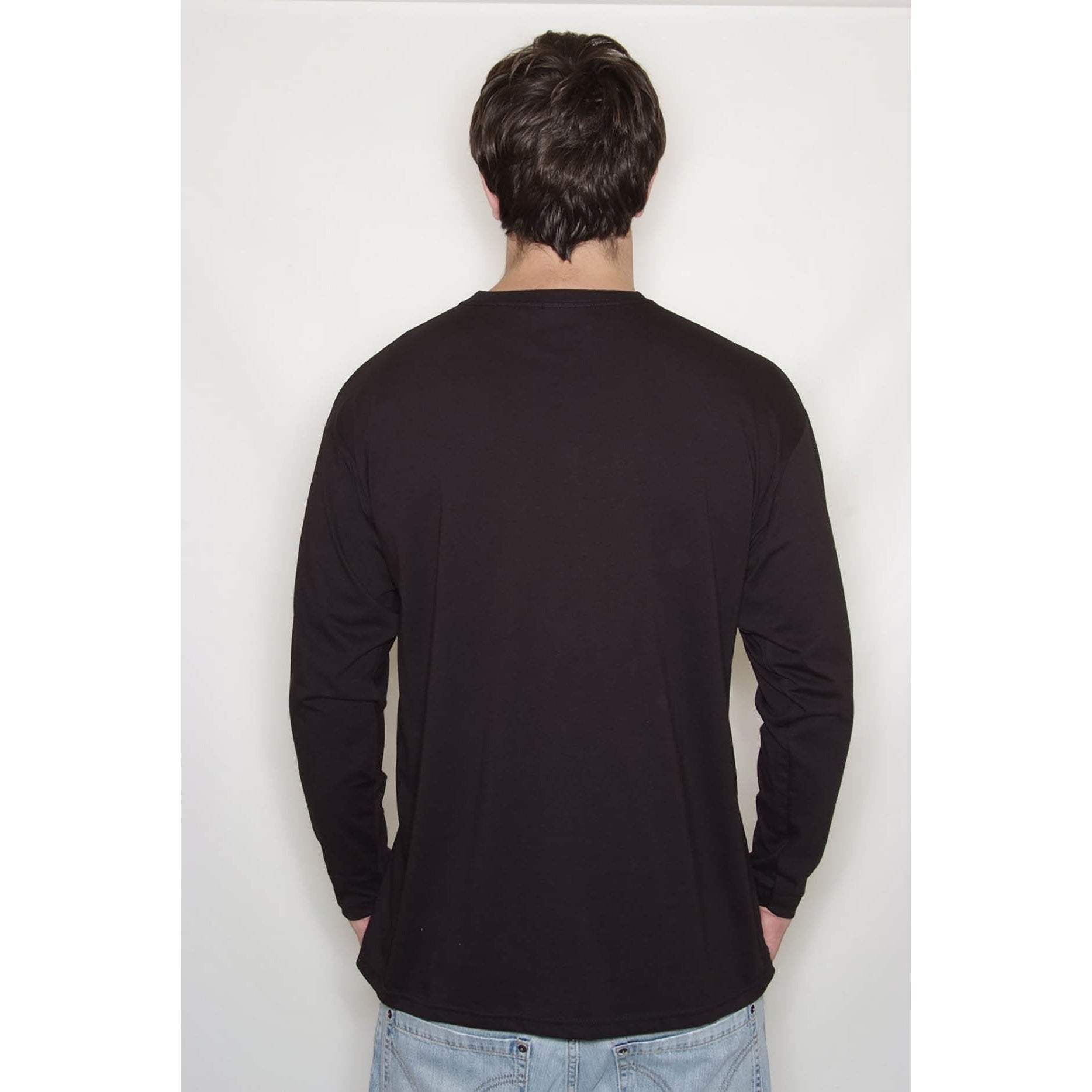 Black - Side - Fruit of the Loom Mens Iconic 150 Classic Long-Sleeved T-Shirt