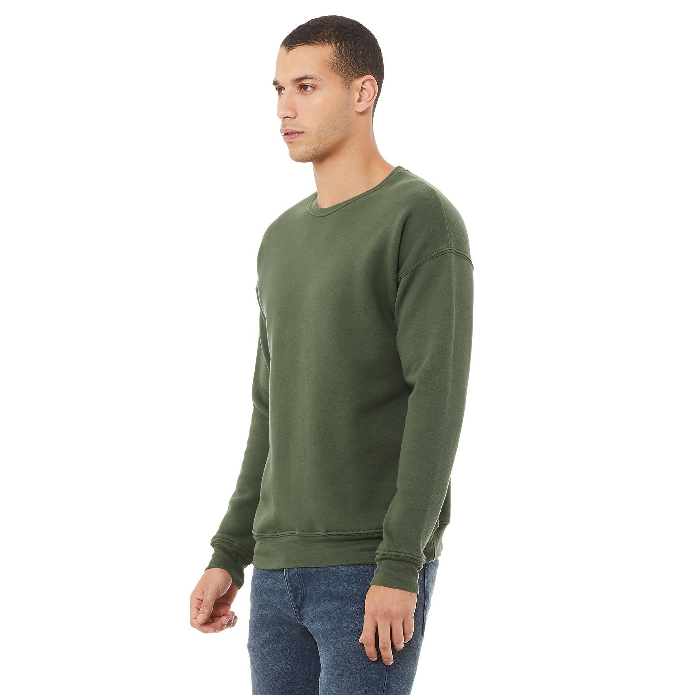 Military Green - Side - Bella + Canvas Unisex Adult Fleece Drop Shoulder Sweatshirt