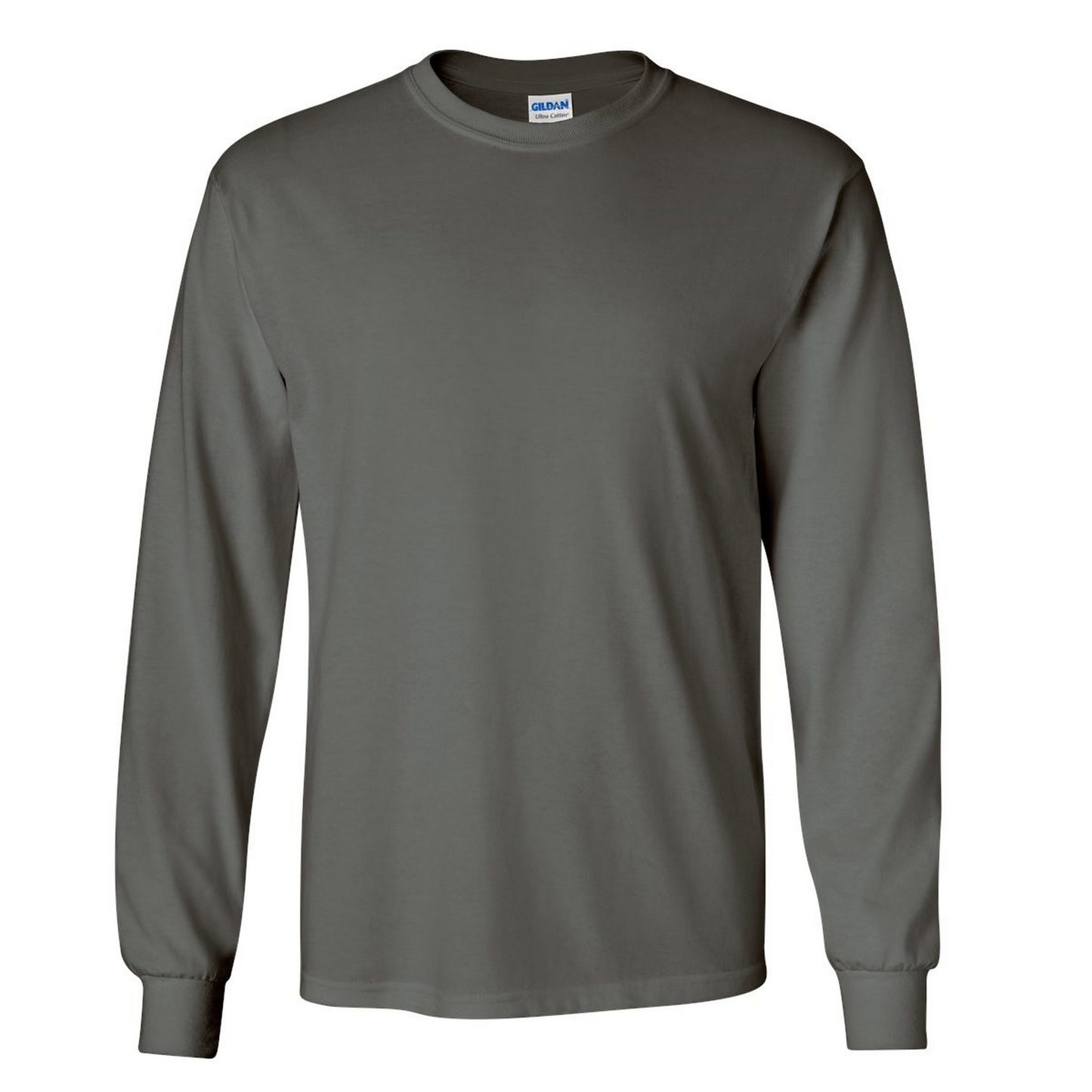 Charcoal - Front - Gildan Mens Plain Crew Neck Ultra Cotton Long Sleeve T-Shirt