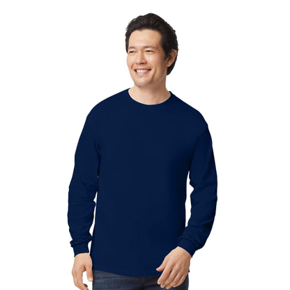 New Safety Green - Side - Gildan Mens Plain Crew Neck Ultra Cotton Long Sleeve T-Shirt