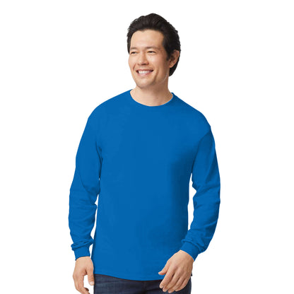 Navy - Pack Shot - Gildan Mens Plain Crew Neck Ultra Cotton Long Sleeve T-Shirt