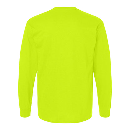 Safety Green - Back - Gildan Mens Plain Crew Neck Ultra Cotton Long Sleeve T-Shirt