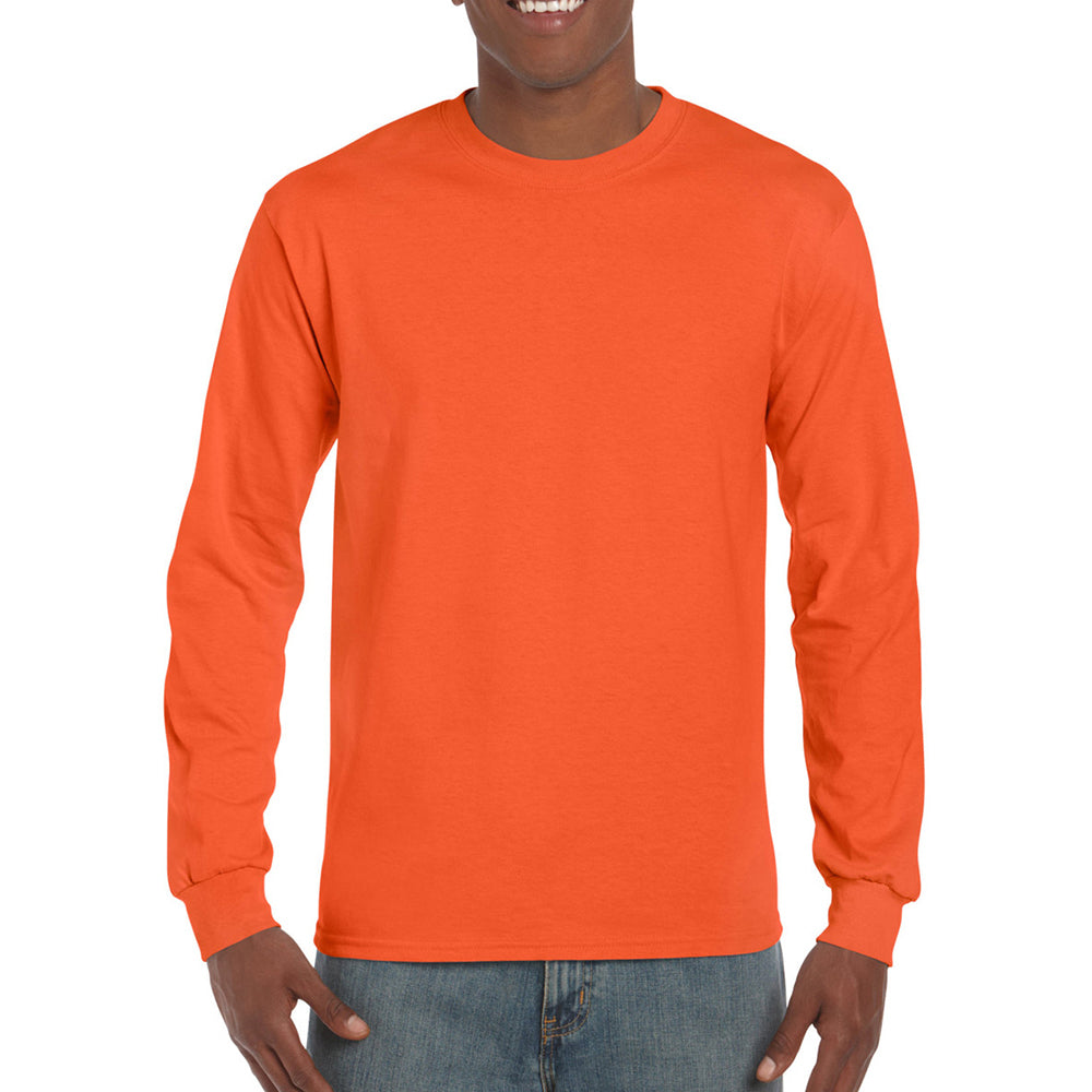 Orange - Lifestyle - Gildan Mens Plain Crew Neck Ultra Cotton Long Sleeve T-Shirt