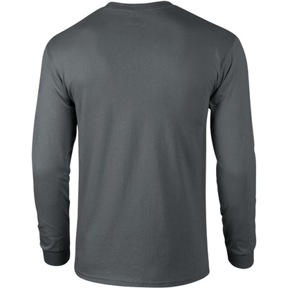 Forest Green - Close up - Gildan Mens Plain Crew Neck Ultra Cotton Long Sleeve T-Shirt
