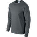 Charcoal - Side - Gildan Mens Plain Crew Neck Ultra Cotton Long Sleeve T-Shirt