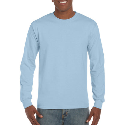 Light Blue - Lifestyle - Gildan Mens Plain Crew Neck Ultra Cotton Long Sleeve T-Shirt