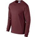 Maroon - Side - Gildan Mens Plain Crew Neck Ultra Cotton Long Sleeve T-Shirt