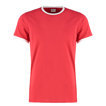 Red-White - Front - Kustom Kit Mens Ringer T-Shirt