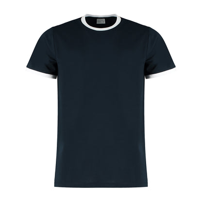 Navy-White - Front - Kustom Kit Mens Ringer T-Shirt