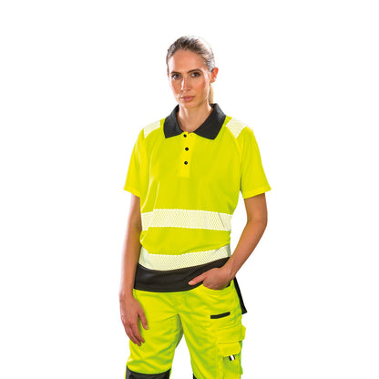 Fluorescent Yellow - Back - Result Genuine Recycled Womens-Ladies Safety Polo Shirt