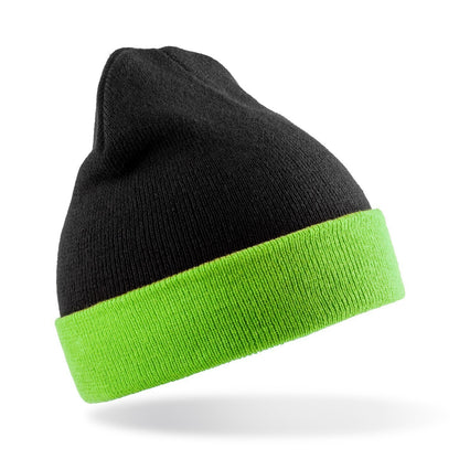 Black-Lime Green - Front - Result Genuine Recycled Black Compass Beanie