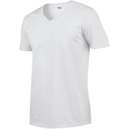 White - Side - Gildan Mens Soft Style V-Neck Short Sleeve T-Shirt