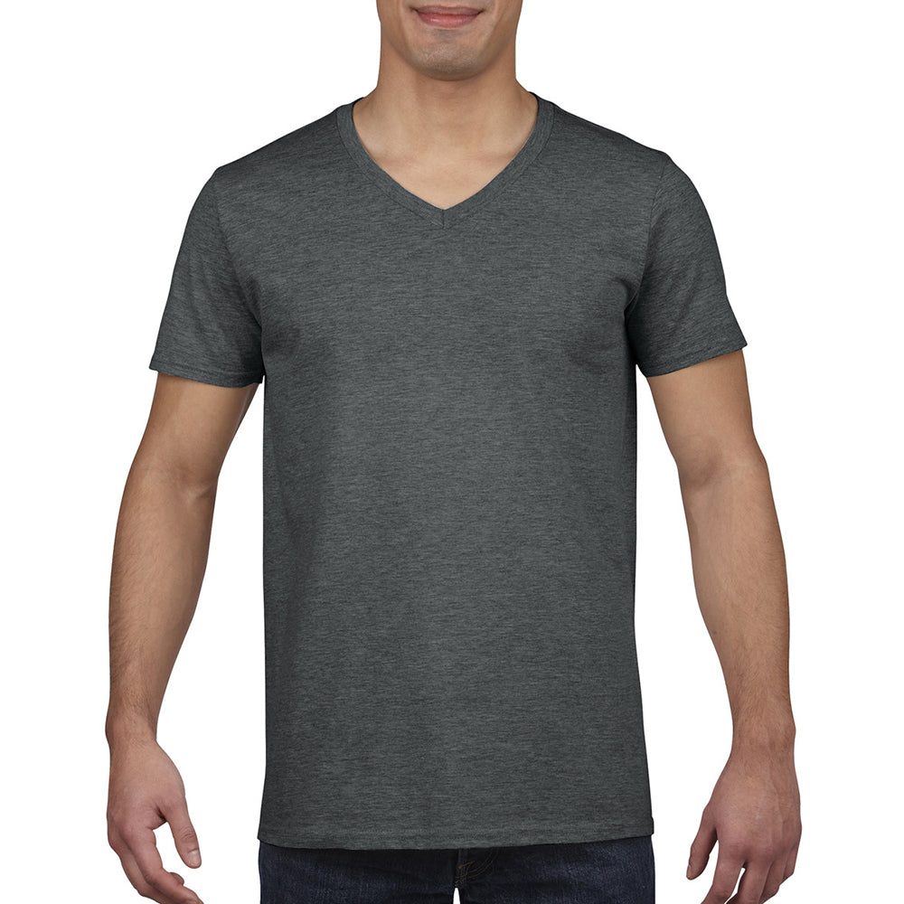 Dark Heather - Lifestyle - Gildan Mens Soft Style V-Neck Short Sleeve T-Shirt