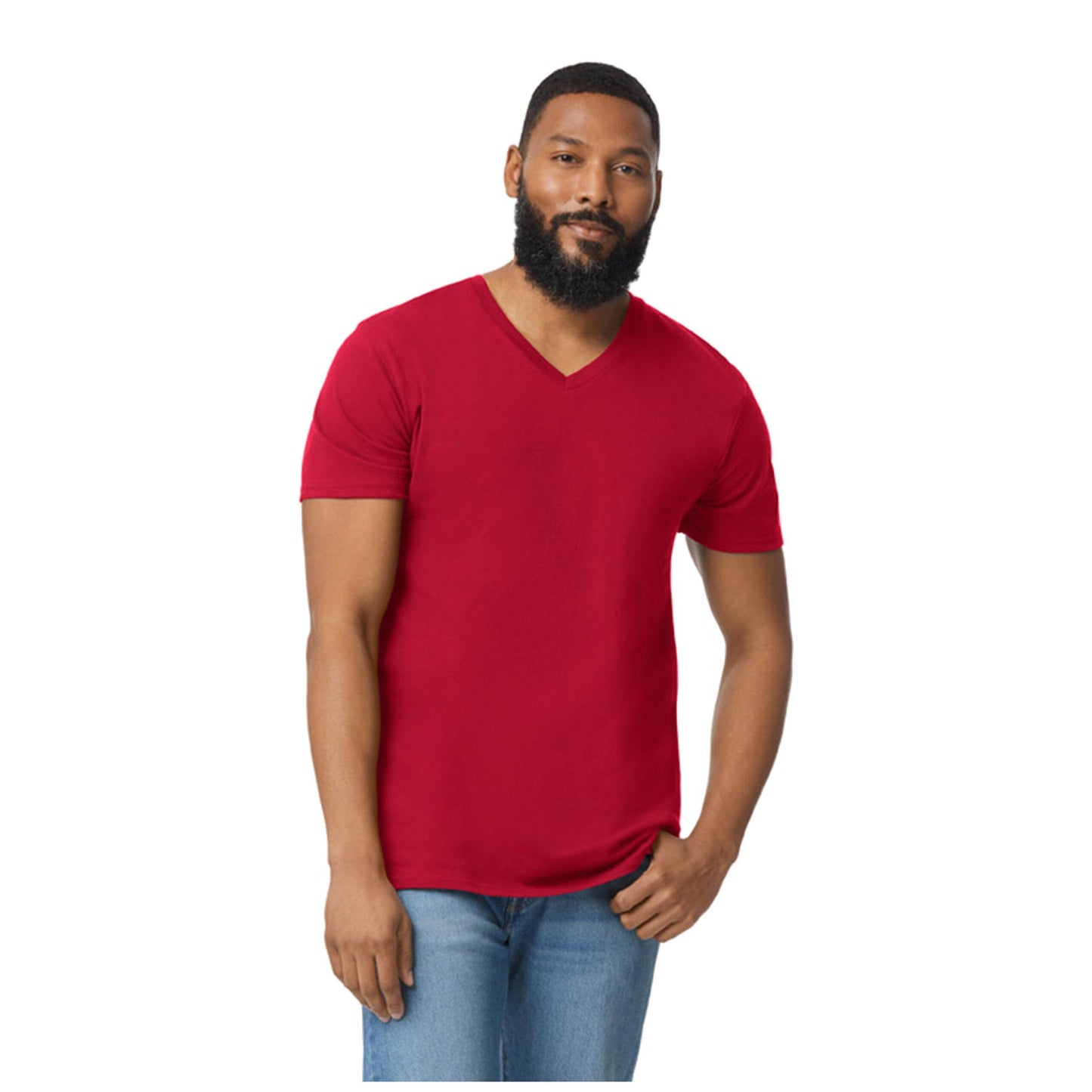 Cherry Red - Back - Gildan Mens Soft Style V-Neck Short Sleeve T-Shirt