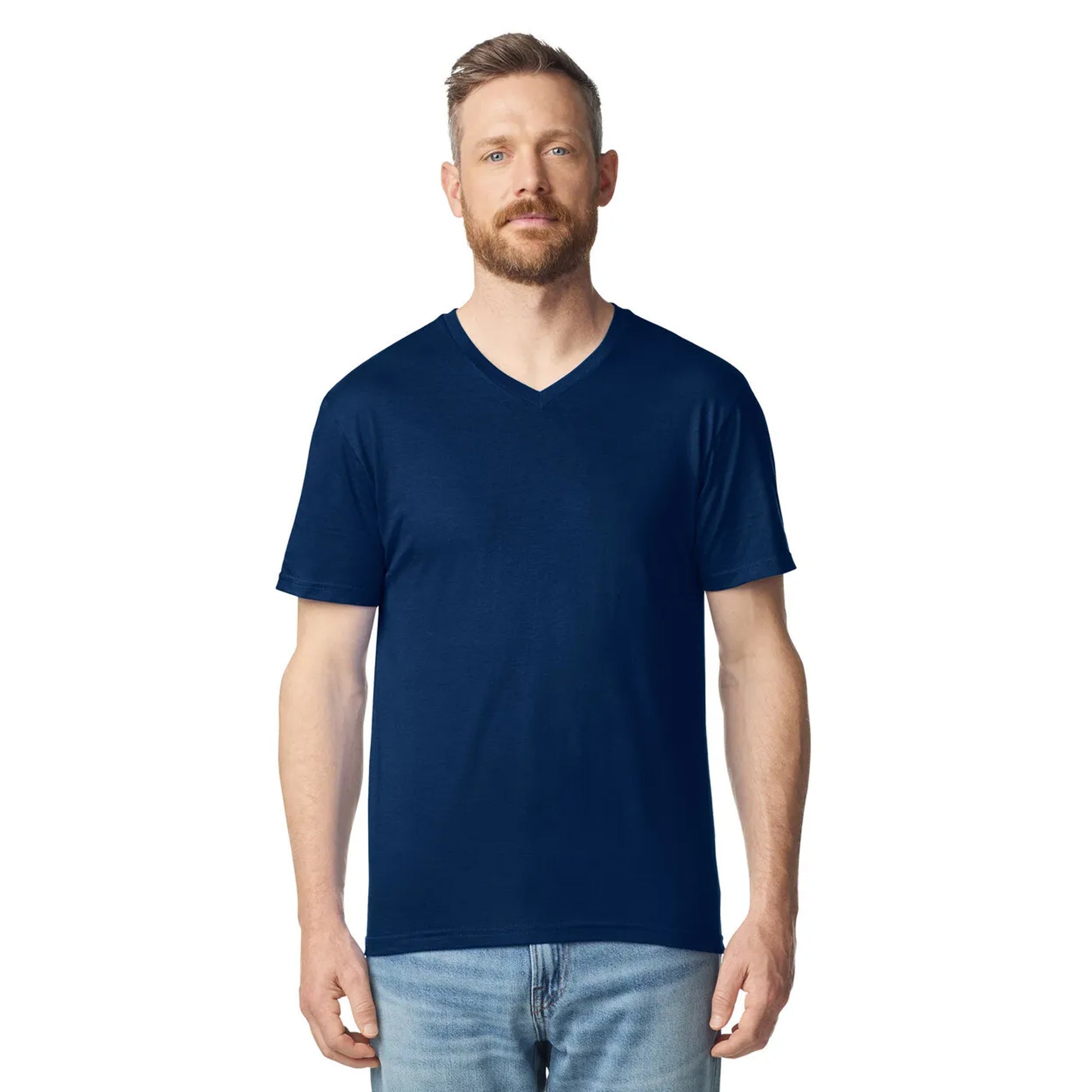 Navy Blue - Lifestyle - Gildan Mens Soft Style V-Neck Short Sleeve T-Shirt