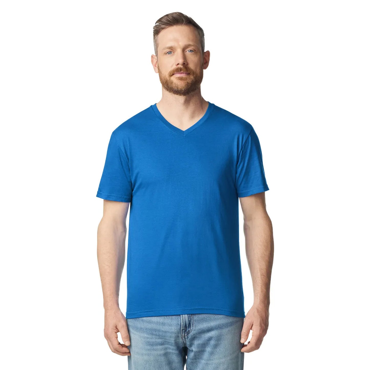Royal Blue - Side - Gildan Mens Soft Style V-Neck Short Sleeve T-Shirt