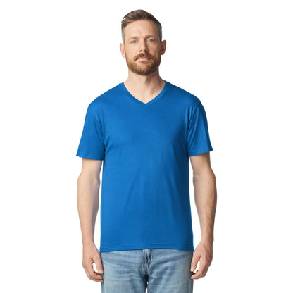 Royal Blue - Side - Gildan Mens Soft Style V-Neck Short Sleeve T-Shirt