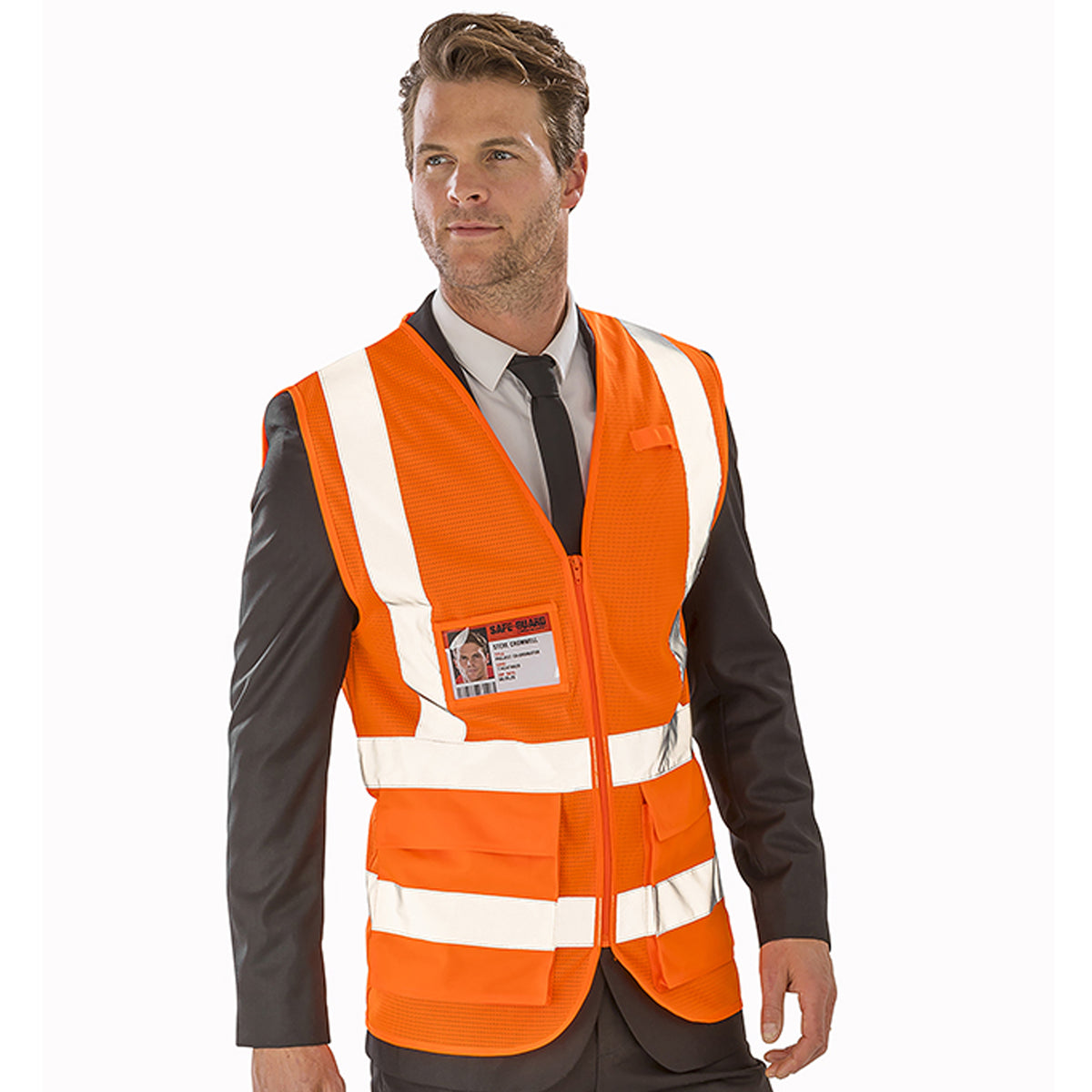 Fluorescent Orange - Side - SAFE-GUARD by Result Mens Executive Cool Mesh Safety Vest