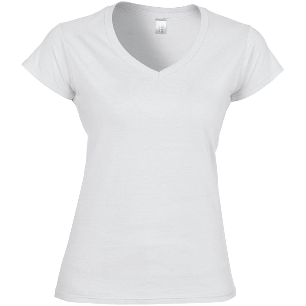 White - Front - Gildan Womens-Ladies Soft V Neck T-Shirt