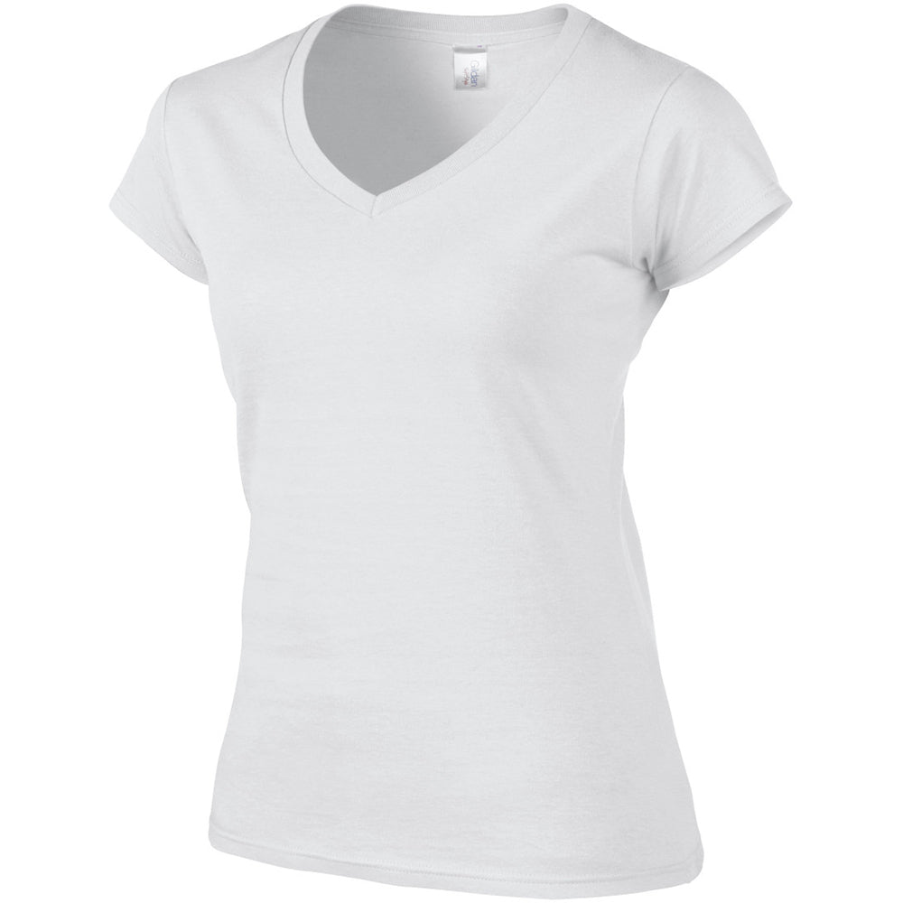 White - Side - Gildan Womens-Ladies Soft V Neck T-Shirt