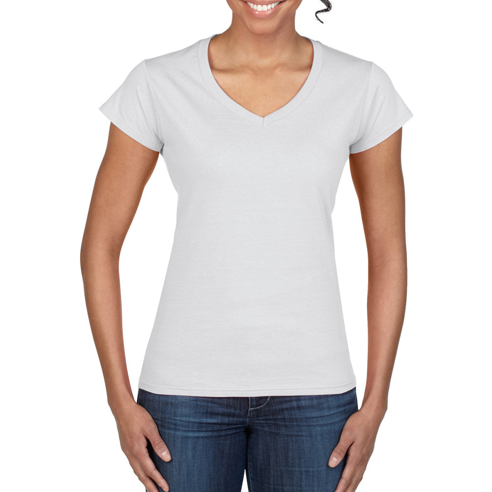White - Lifestyle - Gildan Womens-Ladies Soft V Neck T-Shirt