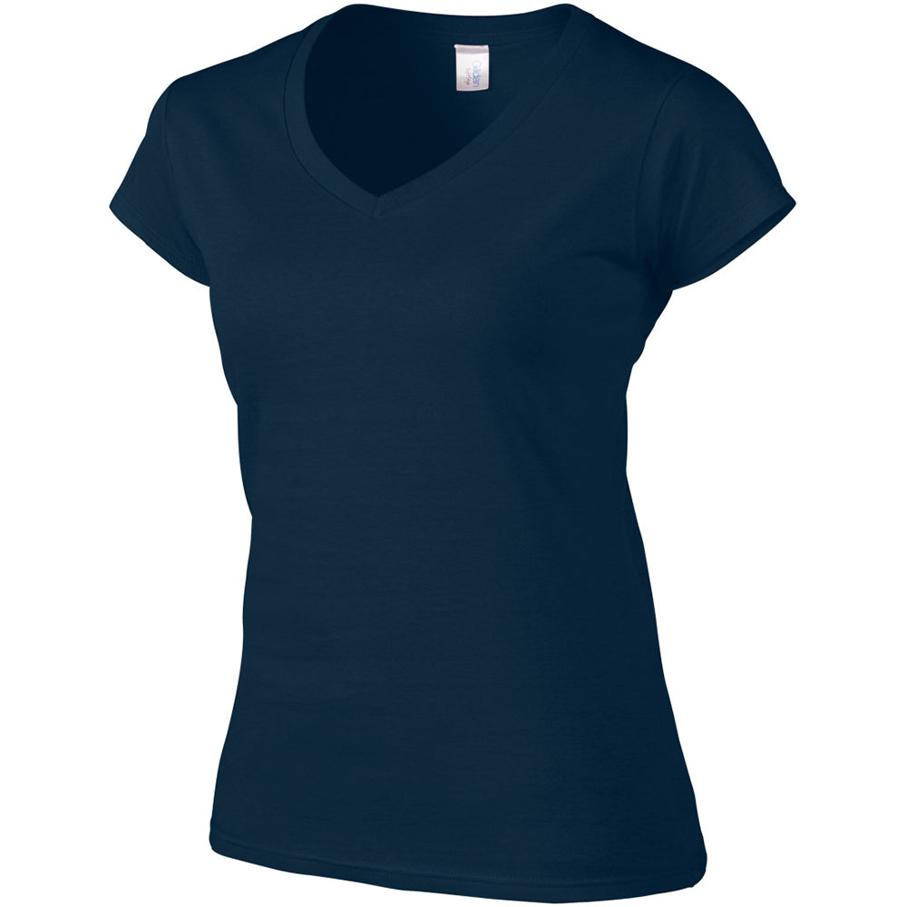 Navy - Side - Gildan Womens-Ladies Soft V Neck T-Shirt