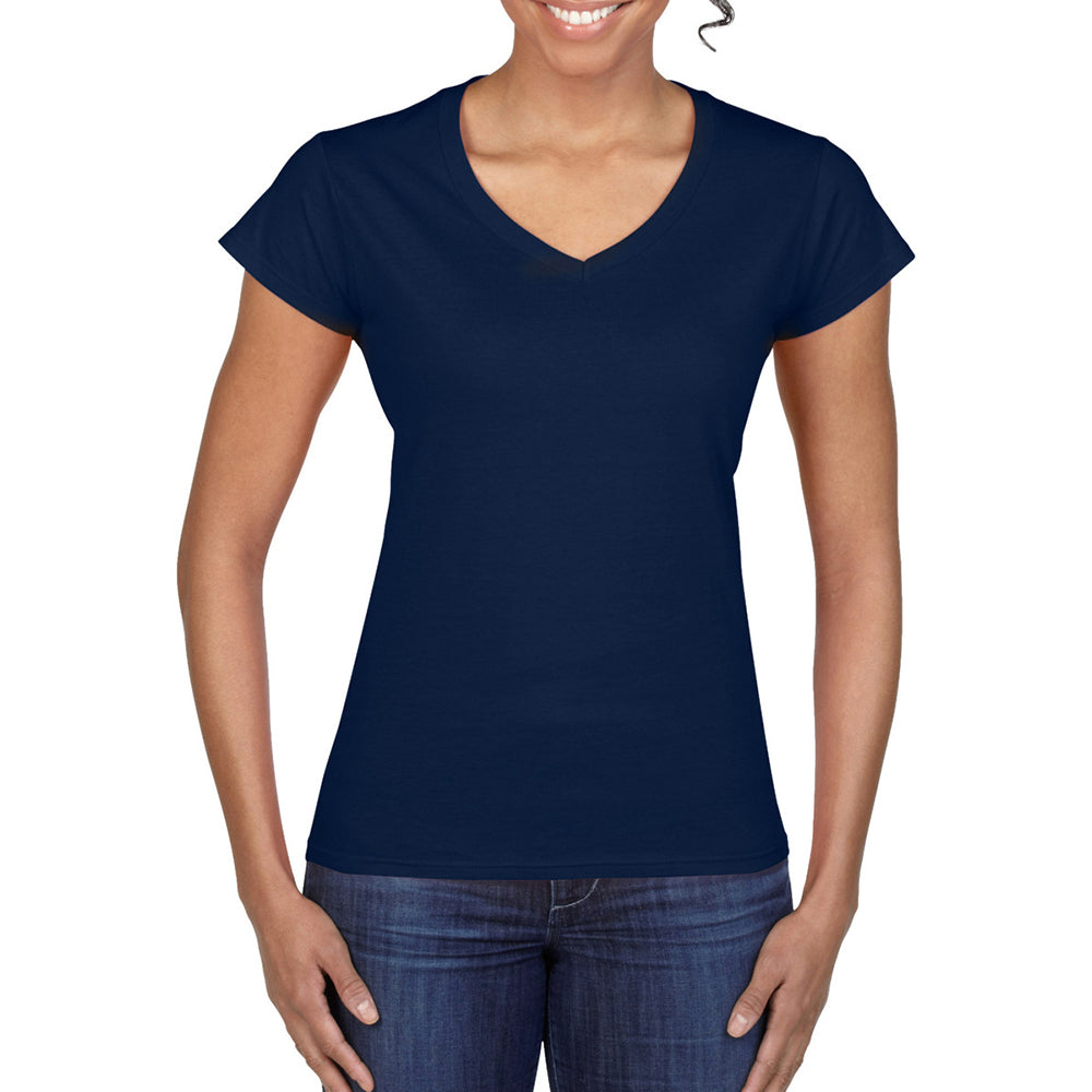 Navy - Lifestyle - Gildan Womens-Ladies Soft V Neck T-Shirt