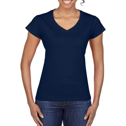 Navy - Lifestyle - Gildan Womens-Ladies Soft V Neck T-Shirt
