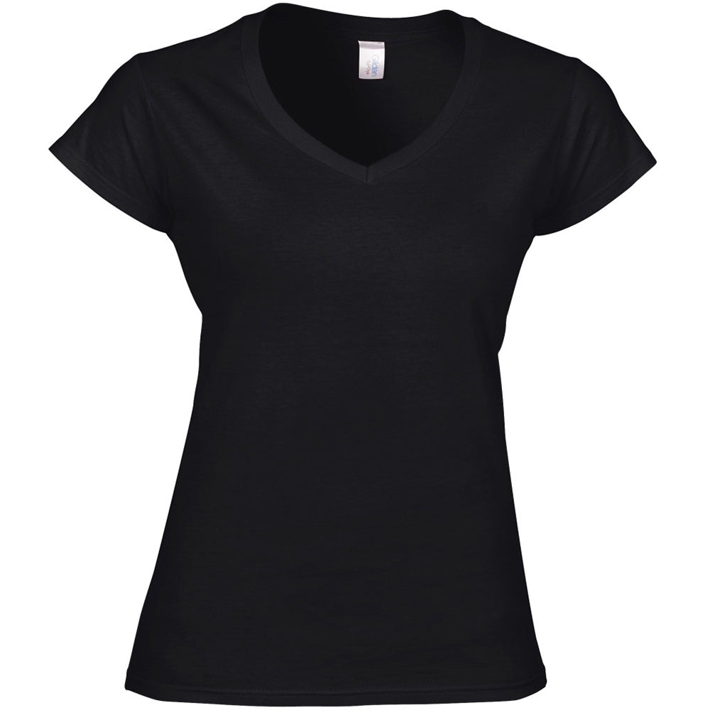 Black - Front - Gildan Womens-Ladies Soft V Neck T-Shirt