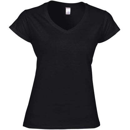 Black - Front - Gildan Womens-Ladies Soft V Neck T-Shirt