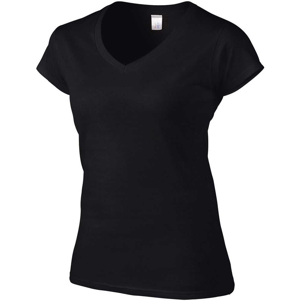 Black - Side - Gildan Womens-Ladies Soft V Neck T-Shirt