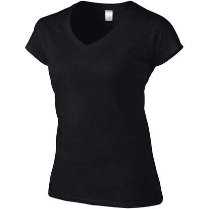 Black - Side - Gildan Womens-Ladies Soft V Neck T-Shirt